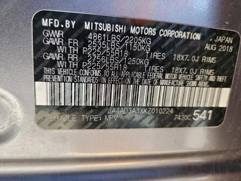 2019 MITSUBISHI OUTLANDER SE  