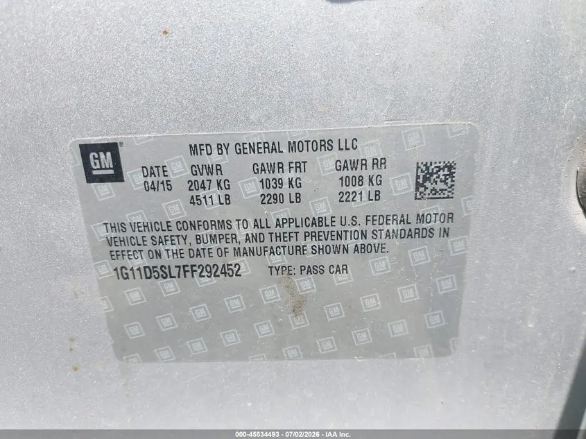 2015 CHEVROLET MALIBU 2LT