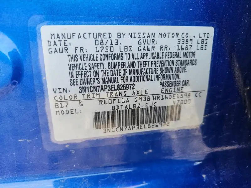 2014 NISSAN VERSA 1.6 S  