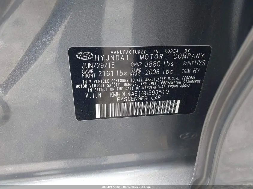 2016 HYUNDAI ELANTRA VALUE EDITION
