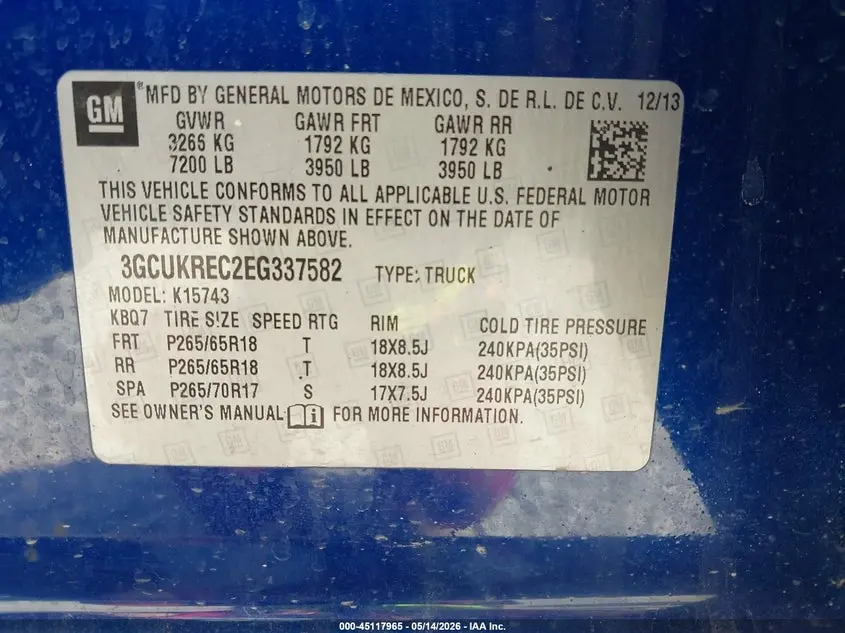 2014 CHEVROLET SILVERADO 1500 2LT