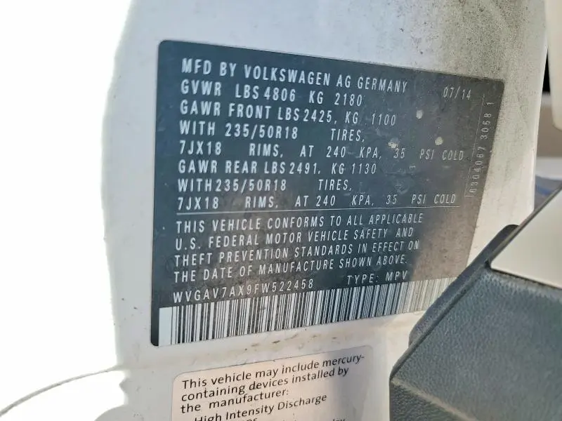 2015 VOLKSWAGEN TIGUAN S  