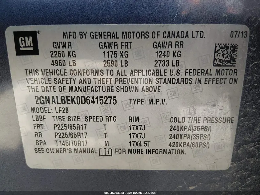 2013 CHEVROLET EQUINOX LS