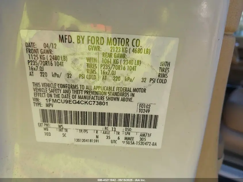 2012 FORD ESCAPE LIMITED