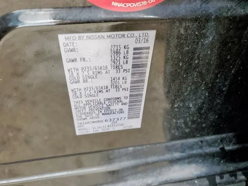 2016 NISSAN PATHFINDER S  