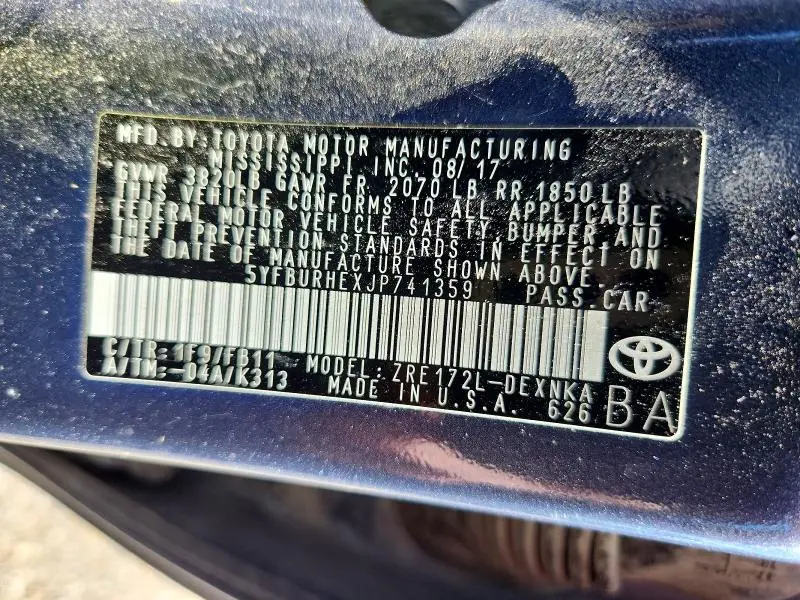 2018 TOYOTA COROLLA LE  