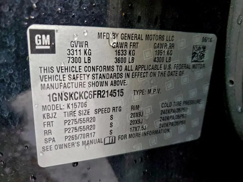 2015 CHEVROLET TAHOE K1500 LTZ  