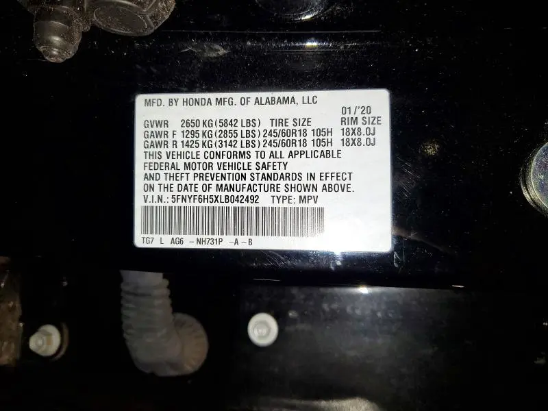 2020 HONDA PILOT EXL  