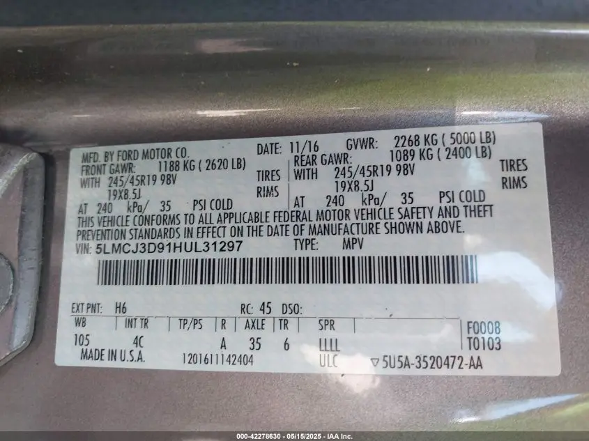 2017 LINCOLN MKC RESERVE