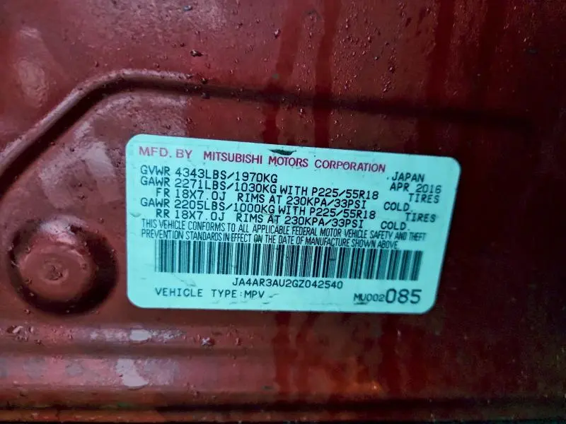 2016 MITSUBISHI OUTLANDER SPORT ES  