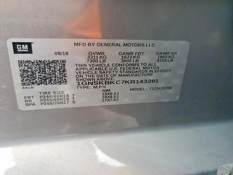 2019 CHEVROLET TAHOE K1500 LT  