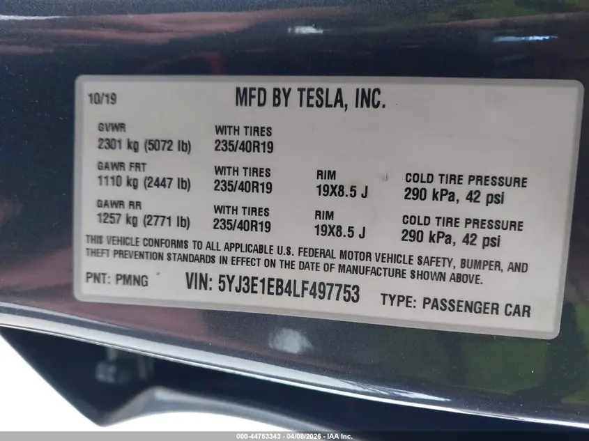 2020 TESLA MODEL 3 LONG RANGE DUAL MOTOR ALL-WHEEL DRIVE