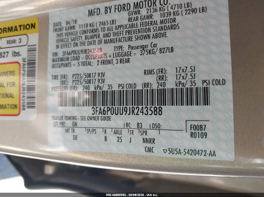 2018 FORD FUSION HYBRID S