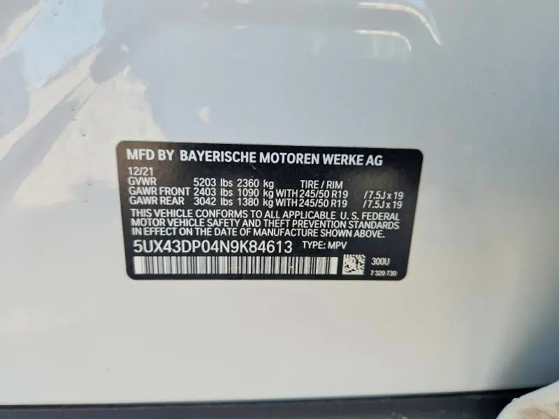 2022 BMW X3 SDRIVE30I  