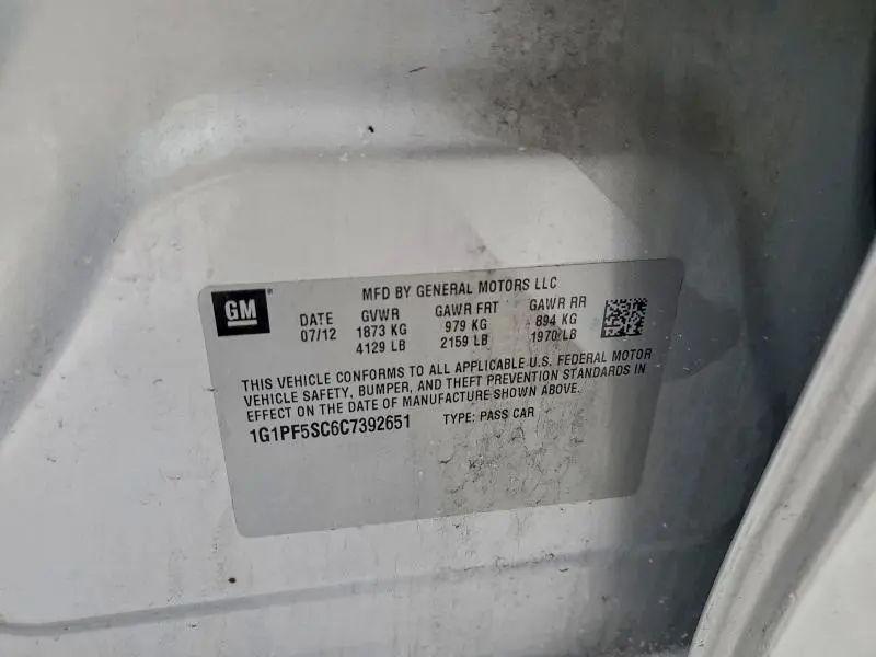 2012 CHEVROLET CRUZE LT  