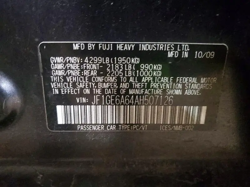 2010 SUBARU IMPREZA 2.5I  