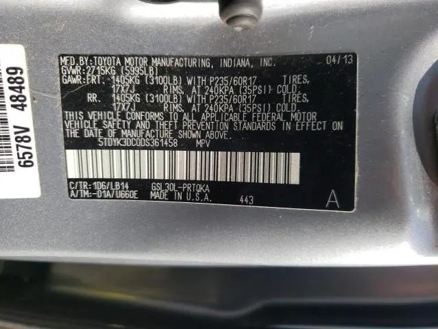 2013 TOYOTA SIENNA XLE  