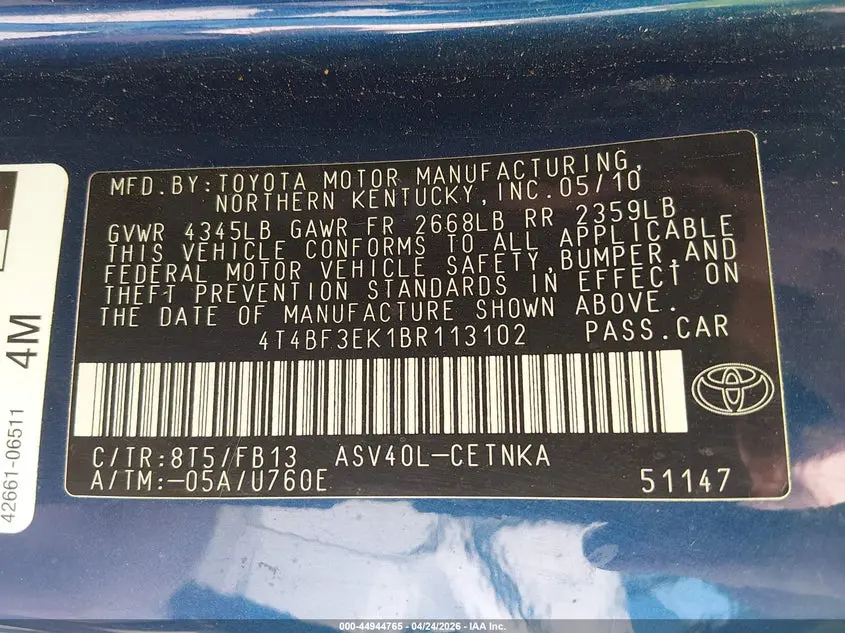 2011 TOYOTA CAMRY LE