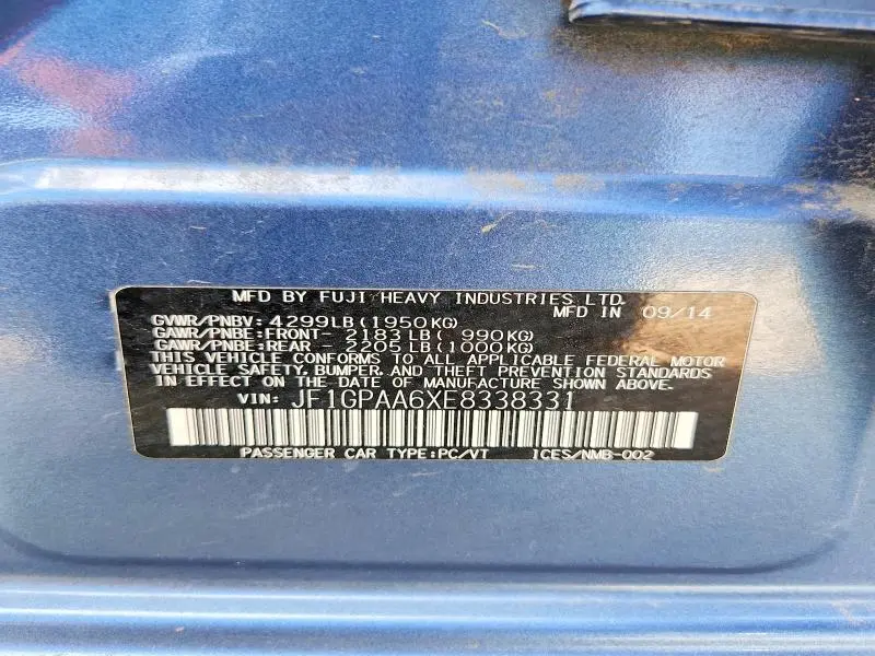 2014 SUBARU IMPREZA   
