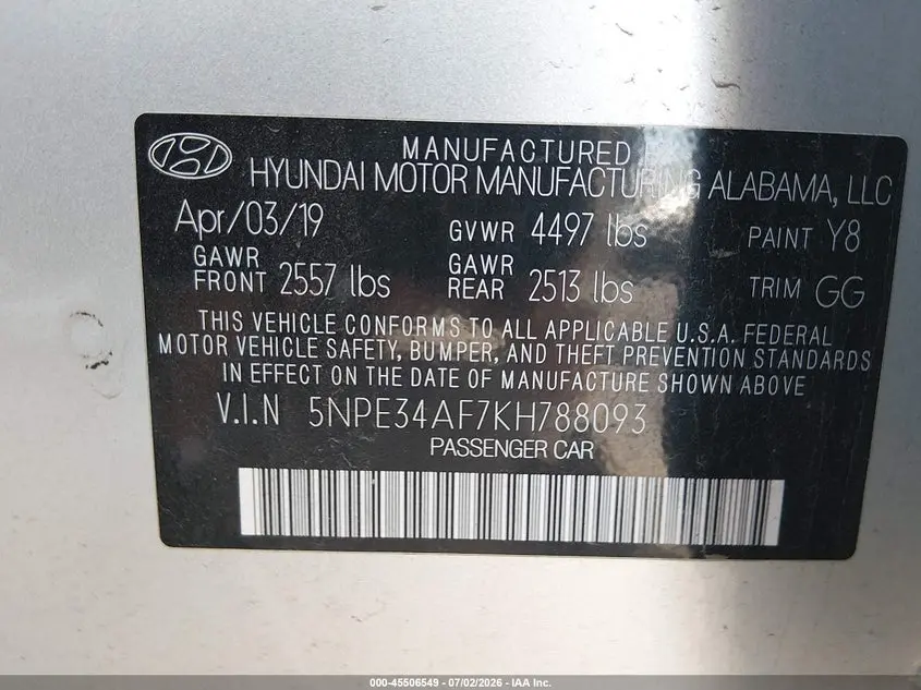 2019 HYUNDAI SONATA SEL
