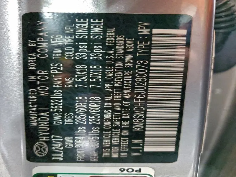 2018 HYUNDAI SANTA FE SE  