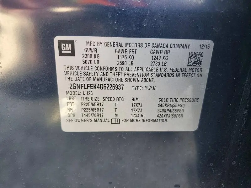 2016 CHEVROLET EQUINOX LT  
