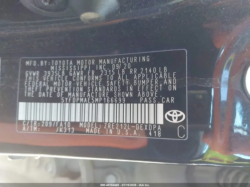 2021 TOYOTA COROLLA L