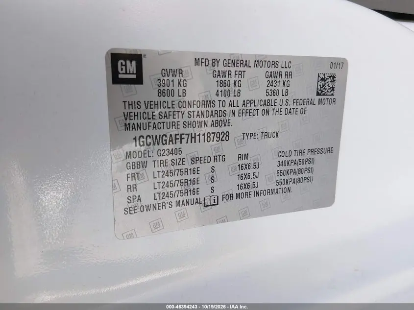 2017 CHEVROLET EXPRESS 2500 WORK VAN