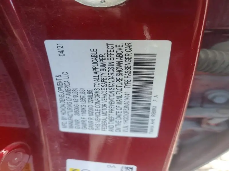 2021 HONDA ACCORD HYBRID EXL  