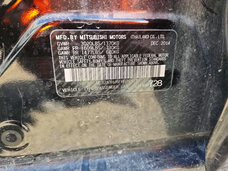 2015 MITSUBISHI MIRAGE DE  