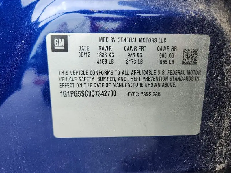 2012 CHEVROLET CRUZE LT  