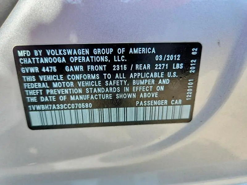 2012 VOLKSWAGEN PASSAT SE  