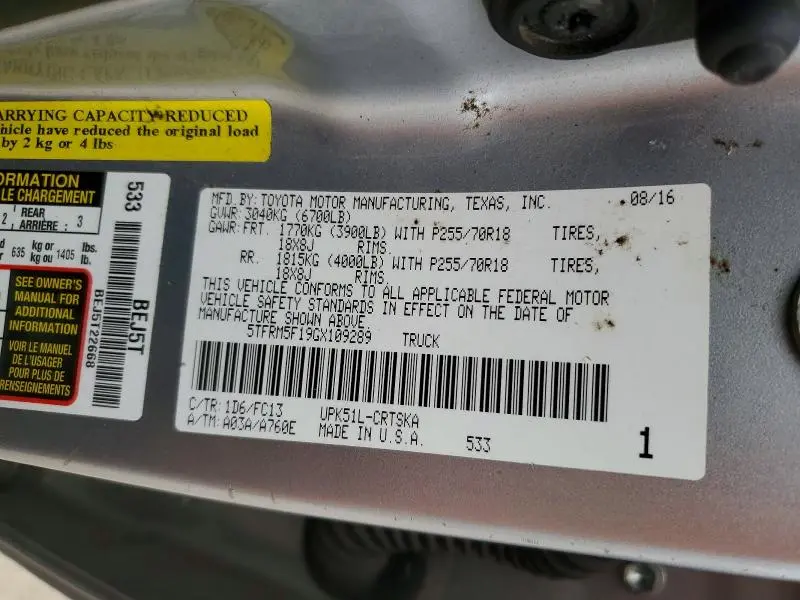 2016 TOYOTA TUNDRA SR5  