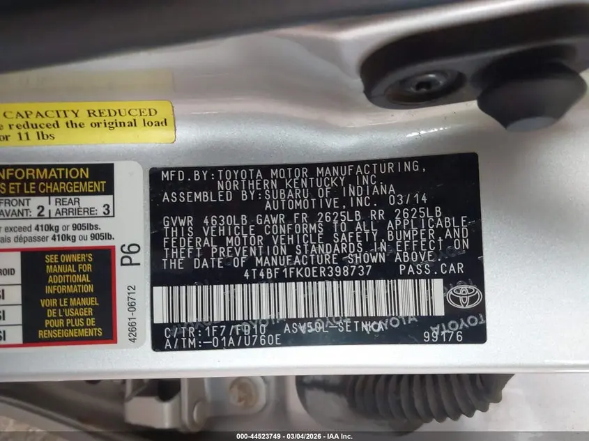 2014 TOYOTA CAMRY LE