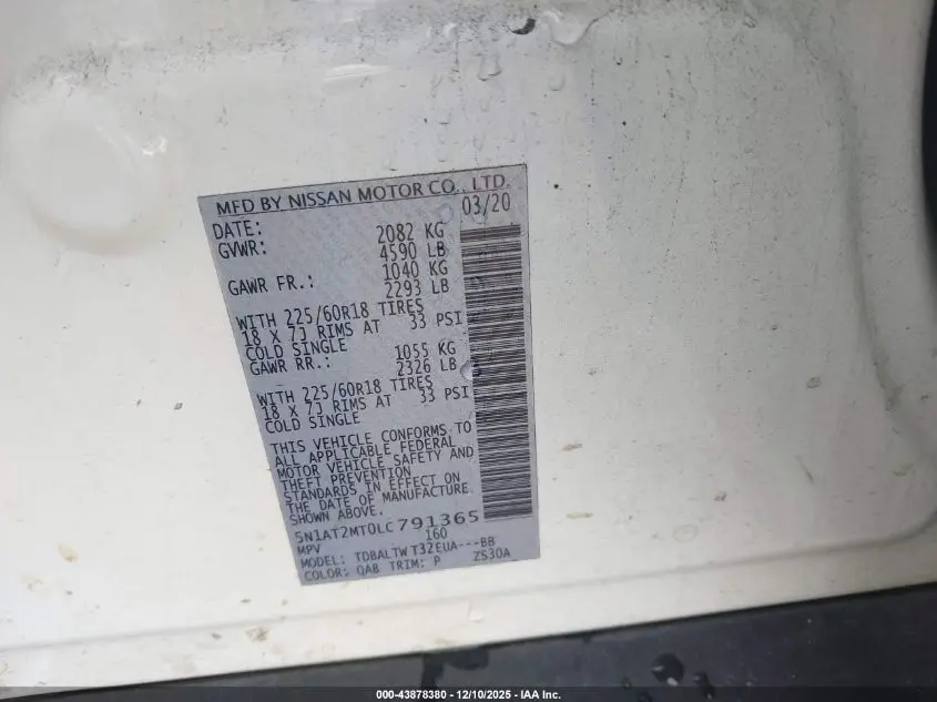 2020 NISSAN ROGUE SV FWD