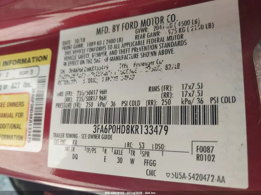 2019 FORD FUSION SE