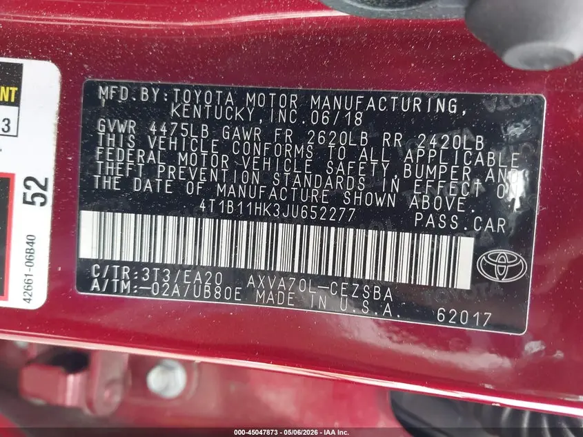 2018 TOYOTA CAMRY SE