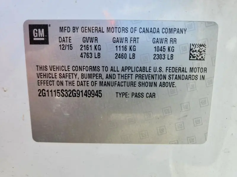 2016 CHEVROLET IMPALA LT  