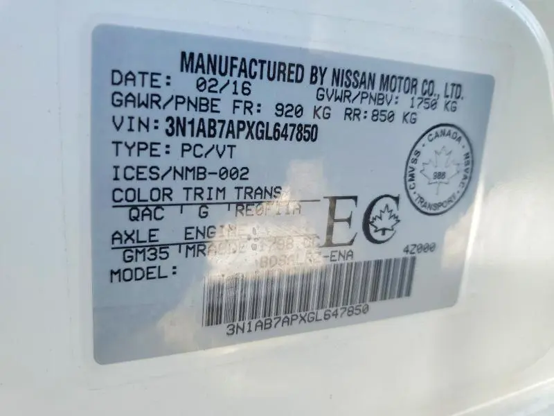 2016 NISSAN SENTRA S  