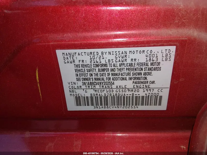 2022 NISSAN SENTRA SV XTRONIC CVT