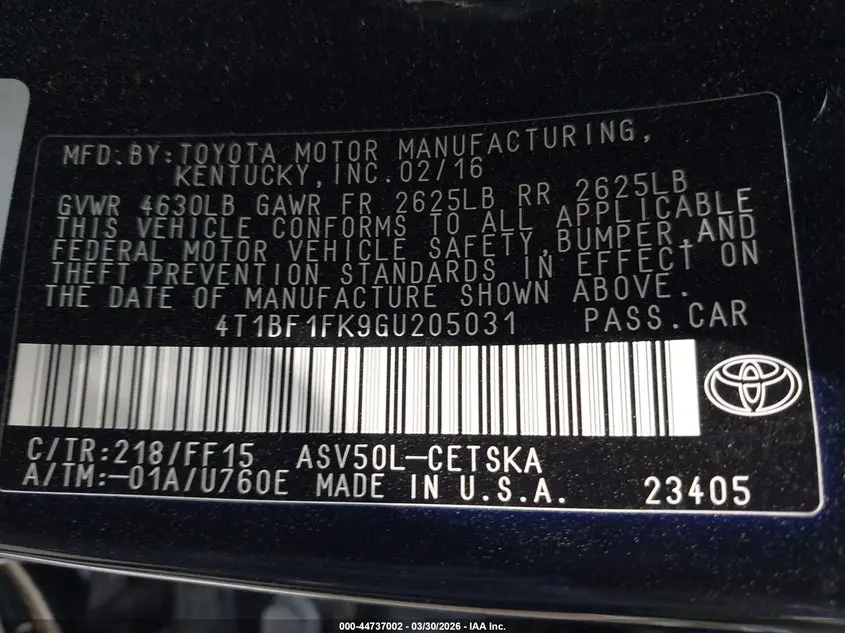 2016 TOYOTA CAMRY SE