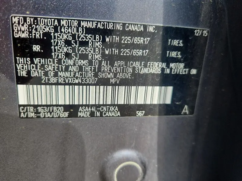 2016 TOYOTA RAV4 LE  