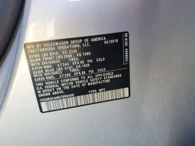 2019 VOLKSWAGEN ATLAS SE  