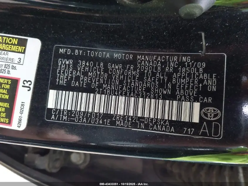 2010 TOYOTA COROLLA S