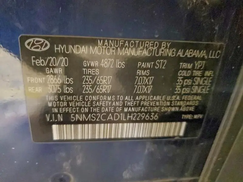 2020 HYUNDAI SANTA FE SE  