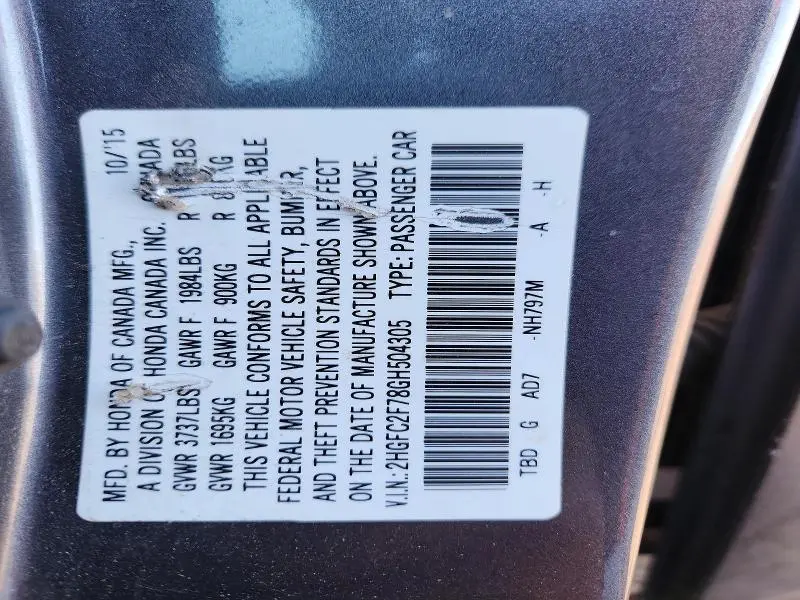 2016 HONDA CIVIC EX  