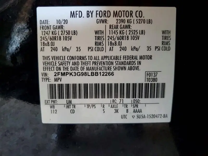 2020 FORD EDGE SE  