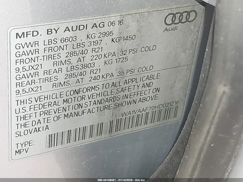 2017 AUDI Q7 3.0T PREMIUM