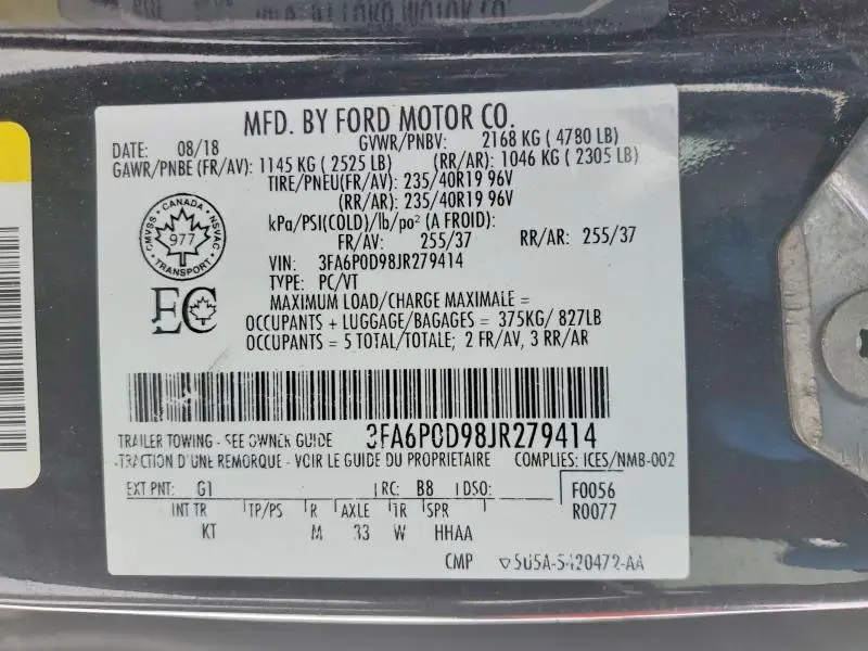 2018 FORD FUSION TITANIUM/PLATINUM  