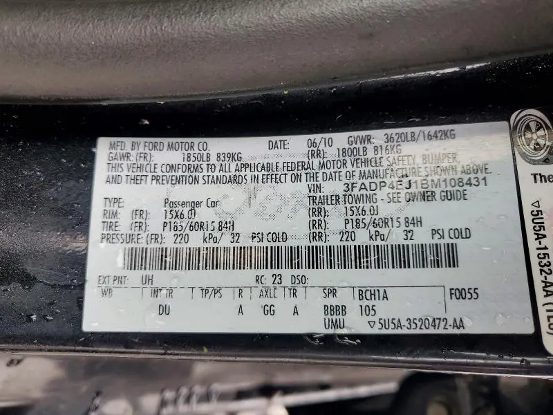 2011 FORD FIESTA SE  